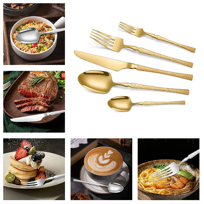 Axyaa 30-Piece Stainless Steel Tableware Set with Golden Waist Design