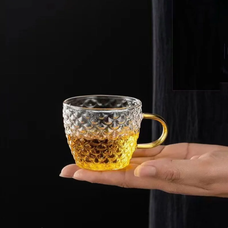 Axyaa 100ml Glass Fish Scale Teacup Set Transparent Handle Kung Fu Small Cup
