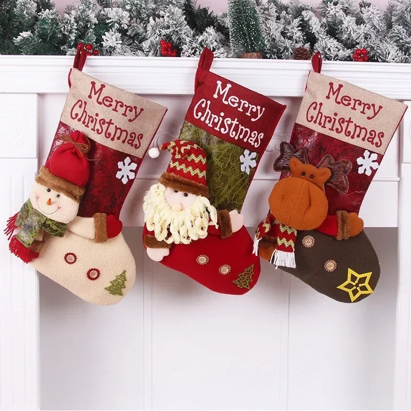 Axyaa Christmas Gift Socks Snowman Deer Santa Pattern Large Capacity Candy Bags