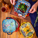 Axyaa Bohemian Ceramic Baking Dish Square with Handles for Pasta and Desserts
