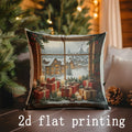 Axyaa Christmas Village Scene Pillowcase for Sofa, Bedroom, Car - Rectangular Cushion Cover