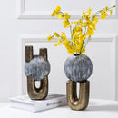 Axyaa Golden Stripe Geometric Ceramic Vase - Abstract Hollow Flower Arrangement