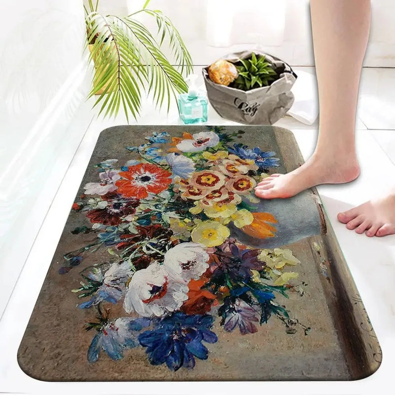 Axyaa Retro Floral Oil Painting Printed Area Rug for Home Decor