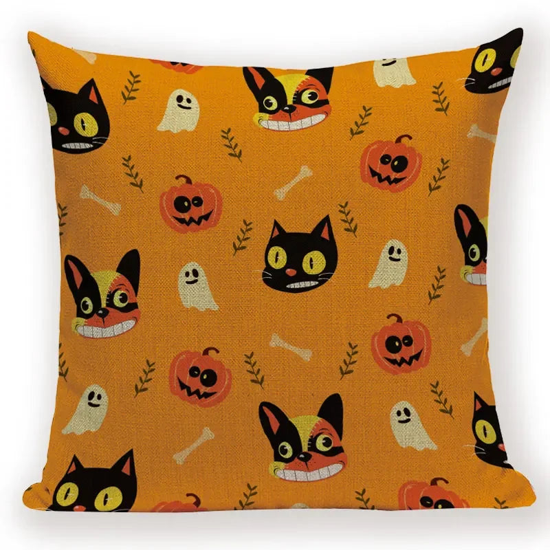 Axyaa Halloween Cushion Cover - Spooky Decorative Pillowcase with Pumpkin, Ghosts & Flying Carpet