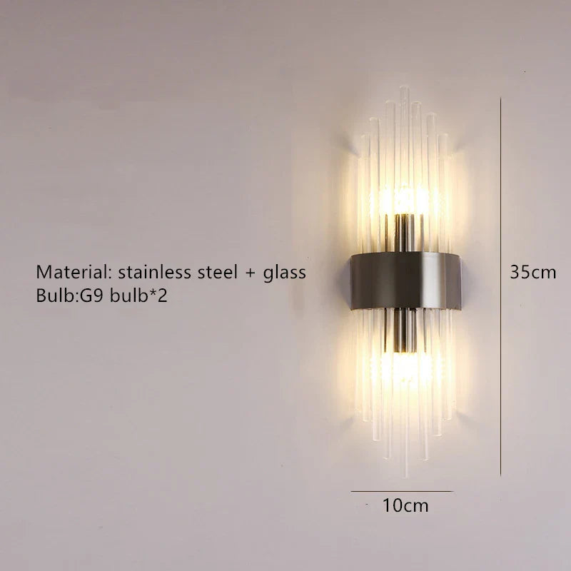 Axyaa Clear Crystal LED Wall Sconces in Gold/Black Stainless Steel