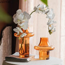 Axyaa Amber Glass Vase Hydroponics Flower Pots Table Decor Aesthetic Floral Room Accent
