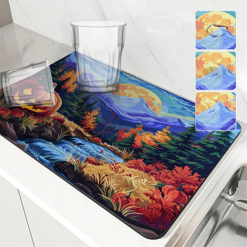 Axyaa Halloween Forest Moon Mountain Drying Mat