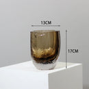 Axyaa Brown Glazed Hammer Cut Glass Vase - Handcrafted Decorative Ornament