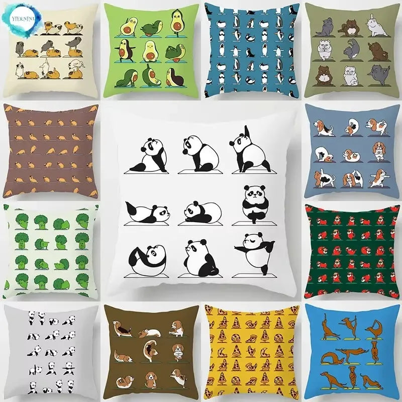 Axyaa Yoga Panda & Avocado Cartoon Animal Throw Pillow Bundle