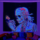 Axyaa Psychedelic Skull Head UV Reactive Tapestry Wall Hanging