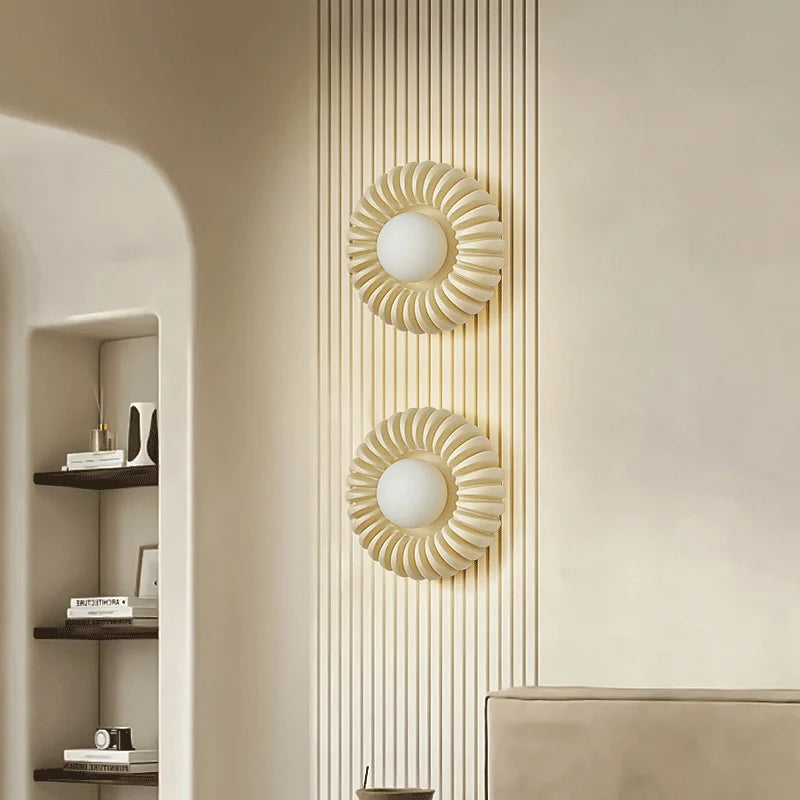 Axyaa Retro Round Bedside Wall Lamp High-end White Glass Sconce