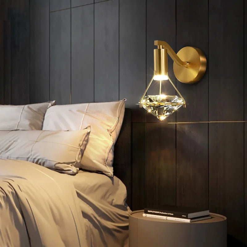 Axyaa Crystal Diamond Wall Lamp: Modern Luxury Lighting for Bedroom and Living Room