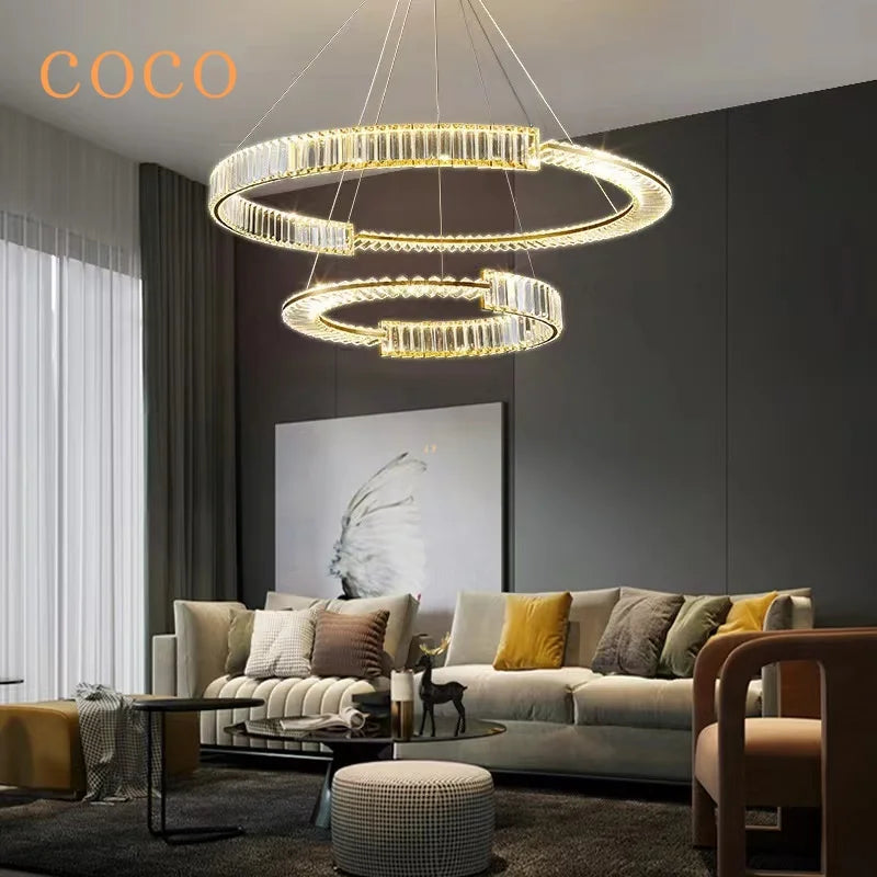 Axyaa Luxury Crystal Chandelier - Modern Gloss Lighting for Living and Dining Room