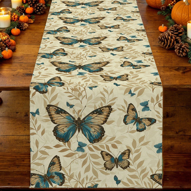 Axyaa Watercolor Butterfly Plants Table Runner for Dining Room Butterflies Botanical Theme