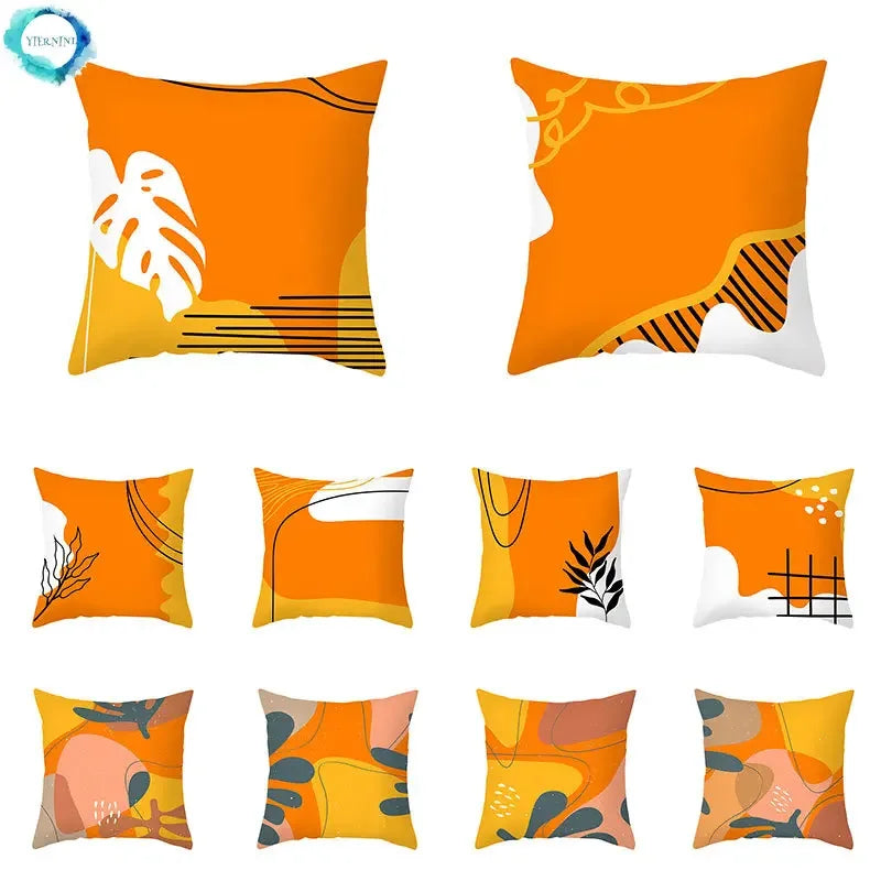 Orange Geometric Leaf Lines Pillowcase by Axyaa - Home Decor and Cozy Throw Pillows