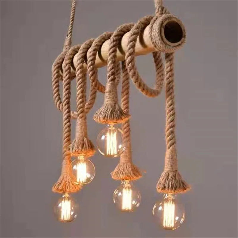 Axyaa Bamboo Hemp Rope Pendant Light for Creative Restaurant and Bar Decor