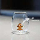 Axyaa 3D Gingerbread Man Glass Cup with Stirring Stick - Christmas Decor Home Tumbler