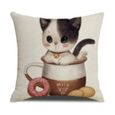 Axyaa Cute Cat Linen Pillowcase for Double Bed 45x45cm