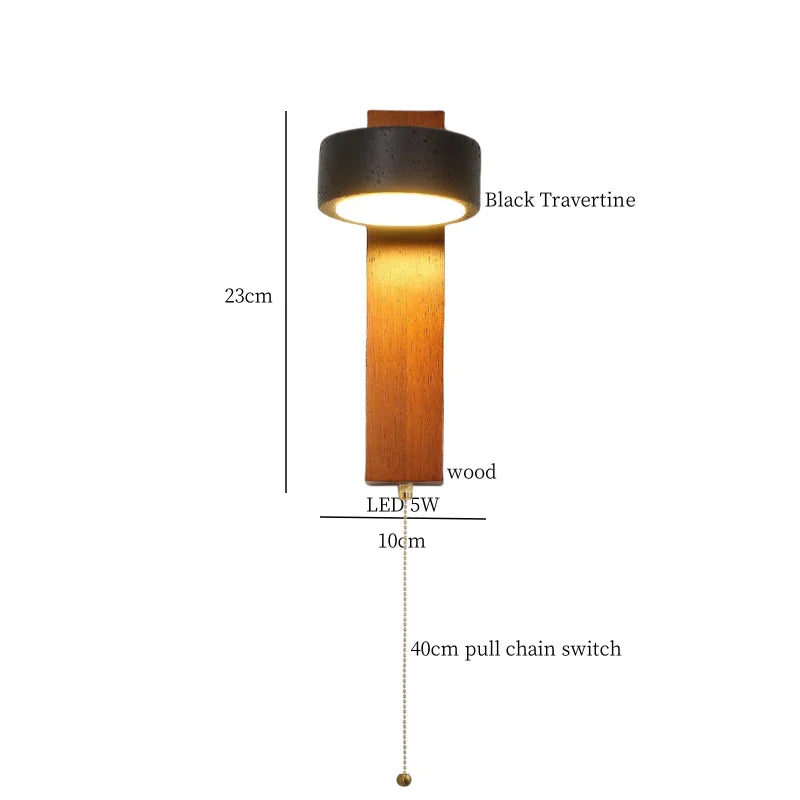 Axyaa Rotatable LED Wall Light Fixture, Black Travertine Finish, Pull Chain Switch