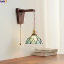 Axyaa Walnut Glass Pull Chain LED Wall Light Fixture for Home Decor