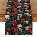 Axyaa Skull Rose Table Runner: Washable, Indoor Outdoor Dining Decoration