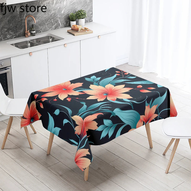 Tropical Plant Printed Waterproof Table Cloth for Kitchen & Restaurant by Axyaa