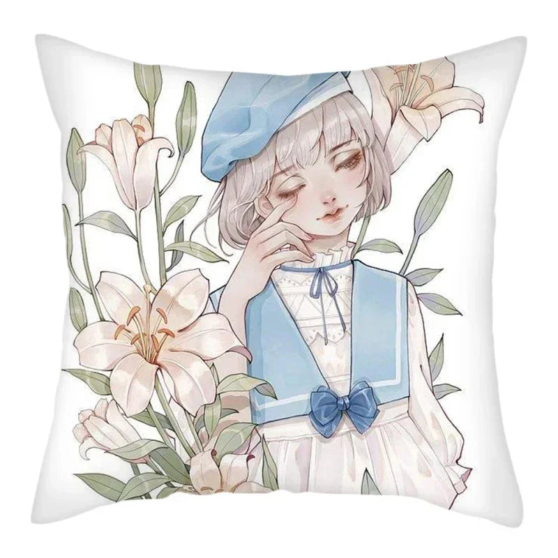 Axyaa Abstract Flower Girl Pillow Cover 45x45cm for Home Sofa Decoration