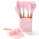 Axyaa 13Pcs Silicone Kitchen Utensils Set with Wooden Handles