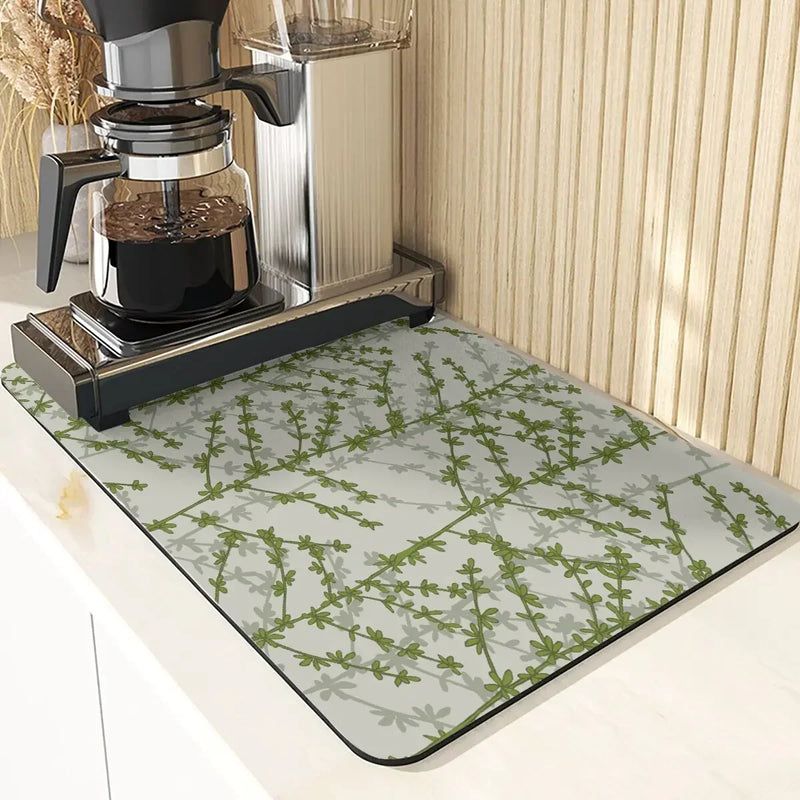Axyaa Leaves Pattern Silicone Dish Mat for Absorbent Drying & Home Decor