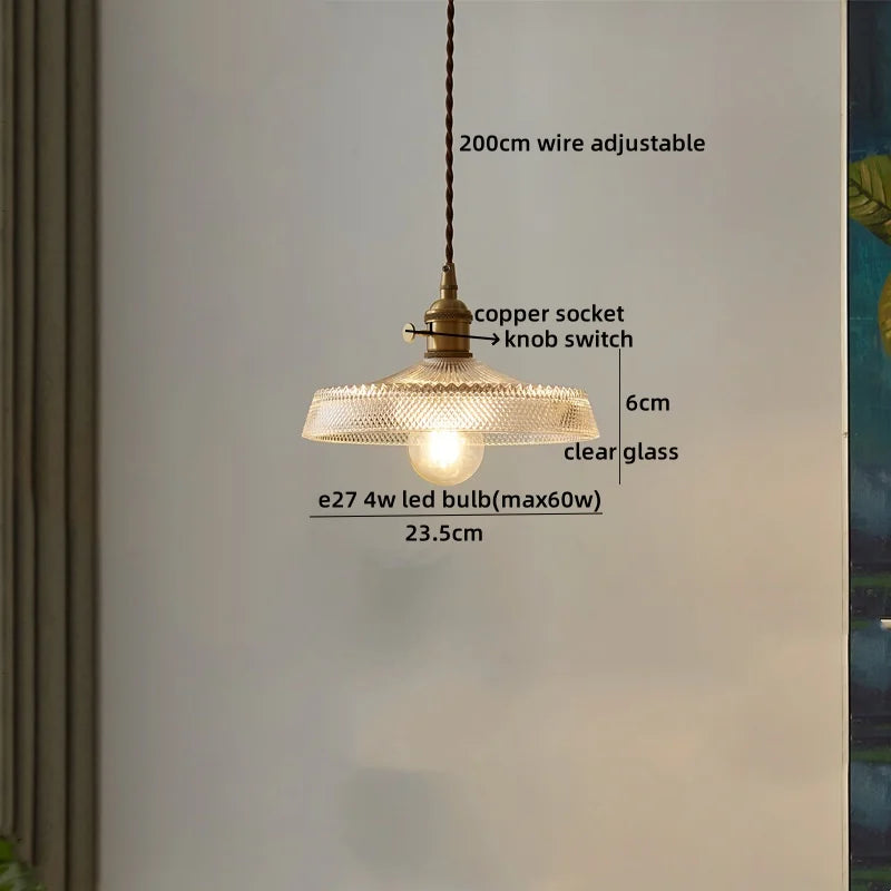 Axyaa Clear Glass LED Pendant Lamp with Knob Switch - Modern Copper Hanglamp
