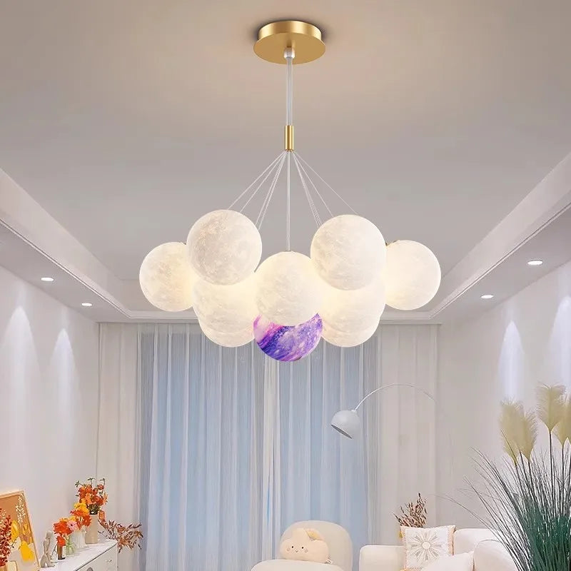 Axyaa Moon Bubble Chandelier, Black Gold G9 Bulb, Living Room Bedroom Hanging Light