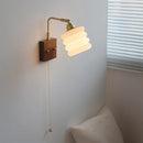 Axyaa Rotatable Walnut LED Wall Sconce White Glass Bedside Lamp