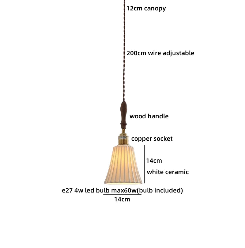 Axyaa Ceramic Wood Copper LED Pendant Light - Japan Style Chandelier