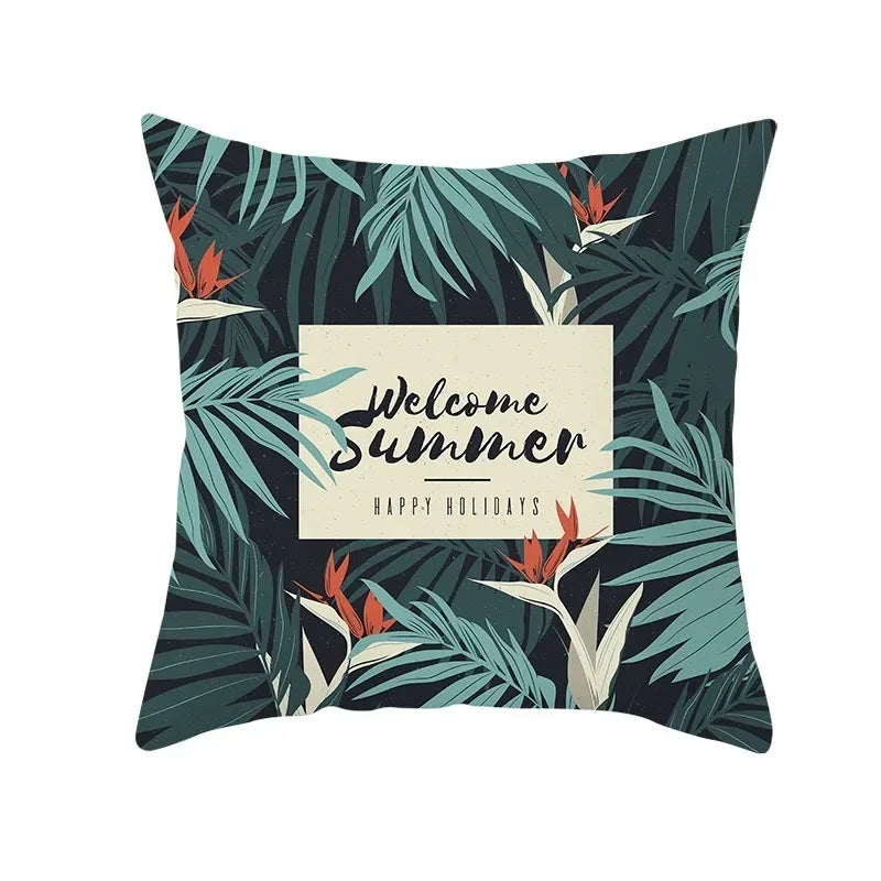 Flamingo Flower Rainforest Cushion Cover with Tropical Plant Animal Pattern by Axyaa