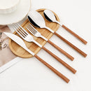 Axyaa 30Pcs Stainless Steel Cutlery Set with Imitation Wood Handle