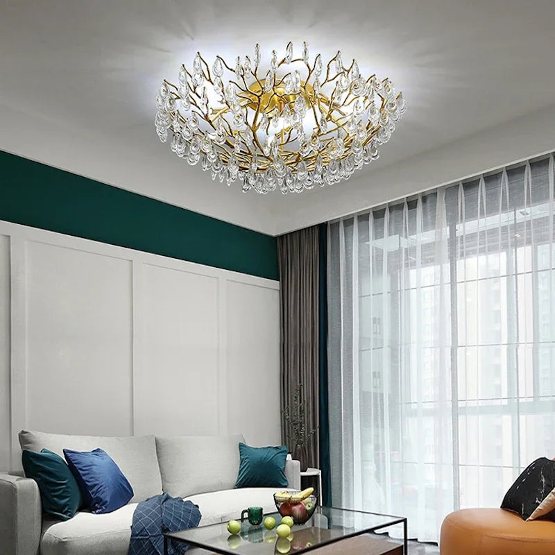 Axyaa Crystal Ceiling LED Chandelier Modern Round Branch Lamparas De Techo