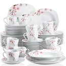 Axyaa Pink Floral 60-Piece White Porcelain Plate Set for 12 Person