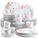 Axyaa Pink Floral Porcelain Plate Set for 12 - 60-Piece Dinnerware Collection