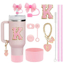 Axyaa Stanley Cup Accessories Set with Straw, Brush, Flower Charm, Stopper, and Boot.