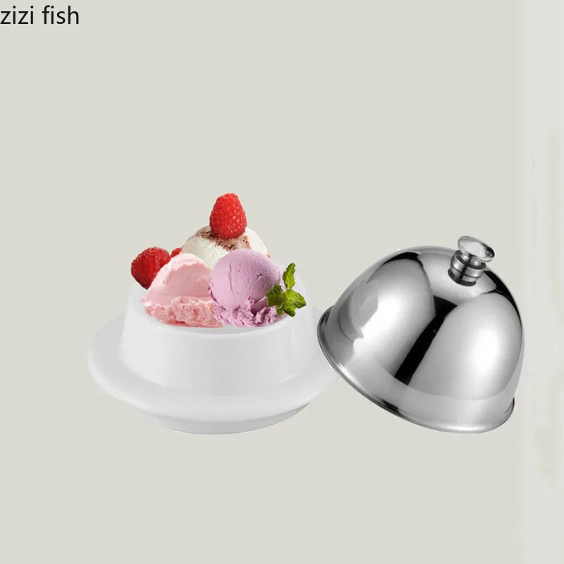 Axya Ceramic Butter Dish with Stainless Steel Lid Butter Box Cheese Box Ice Cream Server