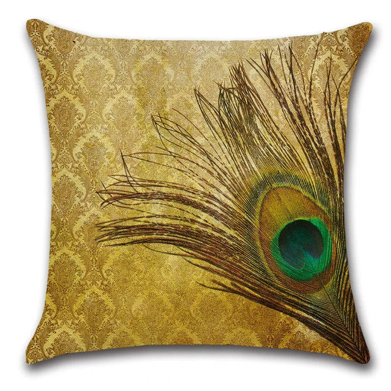 Peacock Feather Printed Pillow Case 45x45cm - Axyaa Brand