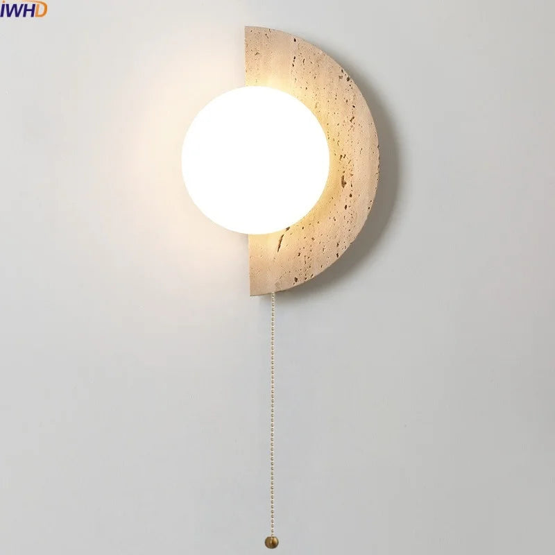 Axyaa White Glass Ball LED Wall Sconce Yellow Travertine Nordic Modern Stair Light