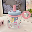 Axyaa Cute Cat Water Bottle With Straw Cap Handle - 950ml Plastic Tumbler