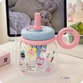 Axyaa Cute Cat Water Bottle with Straw Cap and Handle - 950ml Gym Travel Tumbler