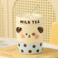 Axyaa Cartoon Milk Tea Ceramic Couple Mugs with Lid, Ceramic Straw Cup for Home and Office