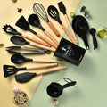 Axyaa 34-Piece Silicone Utensils Set with Wooden Handles