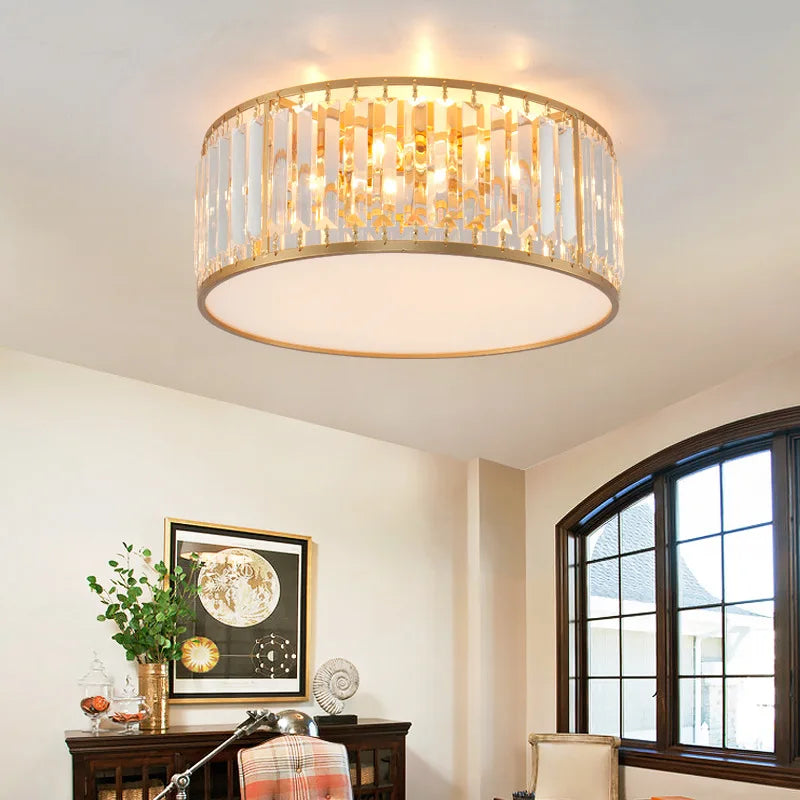 Axyaa Modern Luxury Crystal Ceiling Lamp, LED Nordic Chandelier for Bedroom and Living Room, Round Black Gold