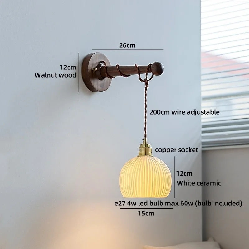 Axyaa Ceramic Wood Brass LED Wall Sconce for Home Decor