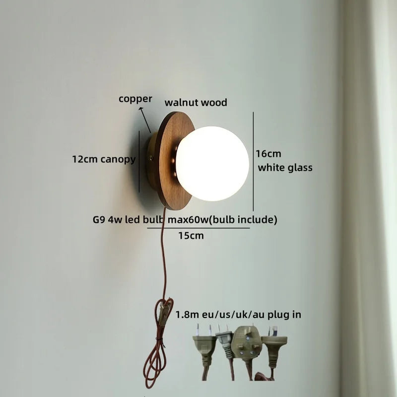 Axyaa Wabi Sabi LED Wall Sconce White Glass Walnut Wood Modern Decor