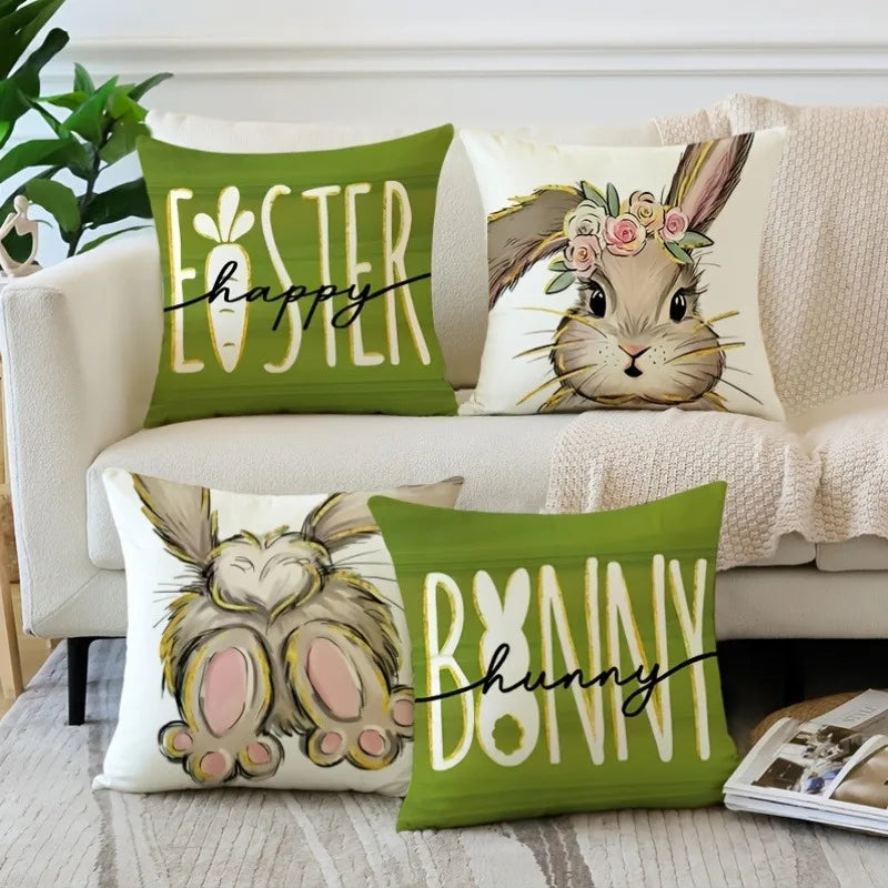 Axyaa Bunny Print Pillow Cover for Easter Home Decor